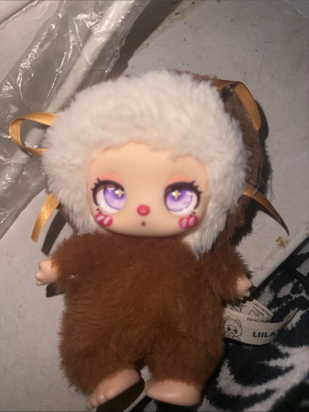 Plush Small Pets Brown & White Cozy Doll with Purple Eyes